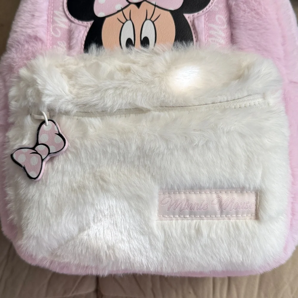 Disney Minnie Mouse Plush Pink and Cream Backpack NWT